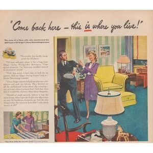 Vintage 1945 Singer Sewing Machine Print Ad Navy Wife World War 2 Era Decor